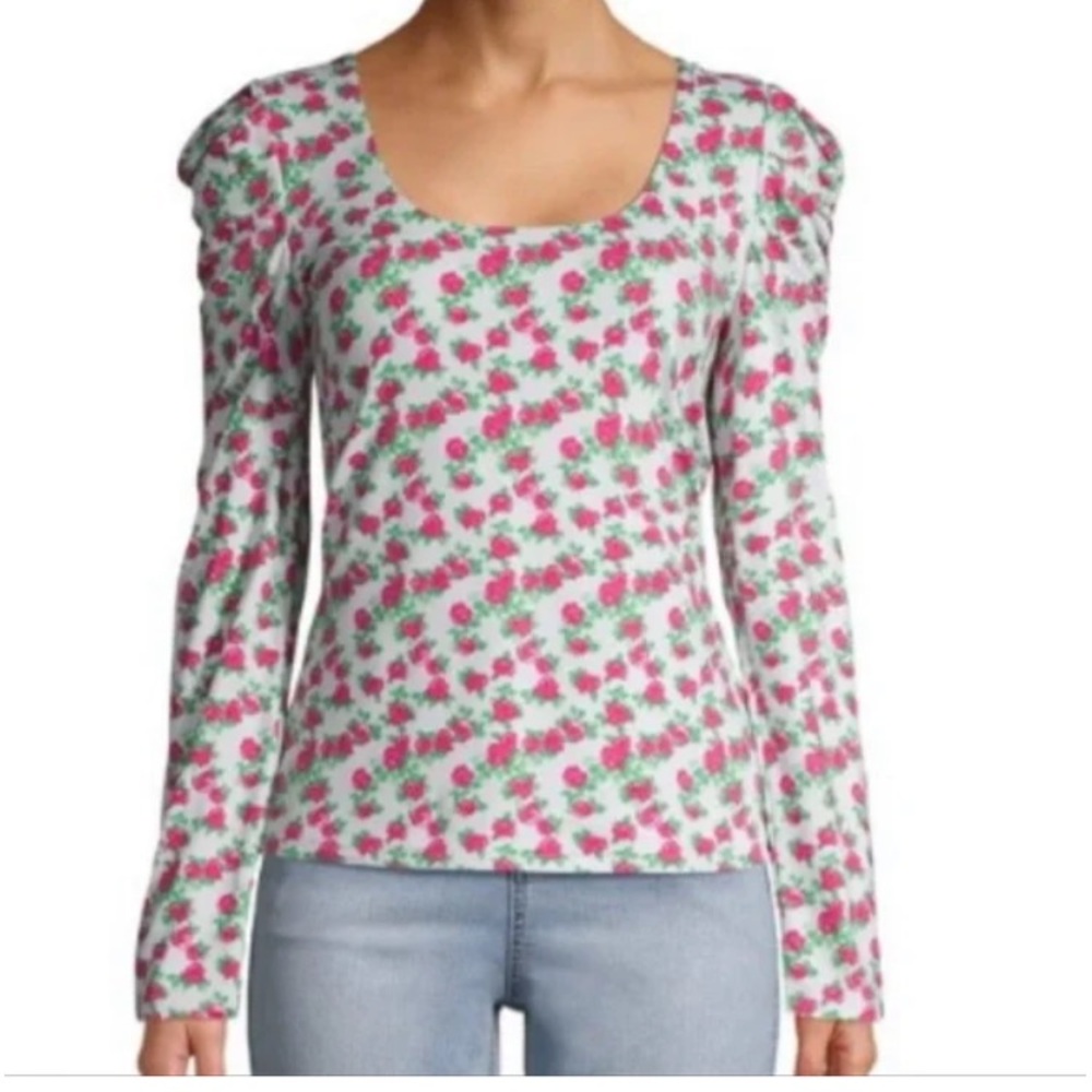 Prospect the label Black pink Floral Puff Sleeve knit top stretch M Cottagecore